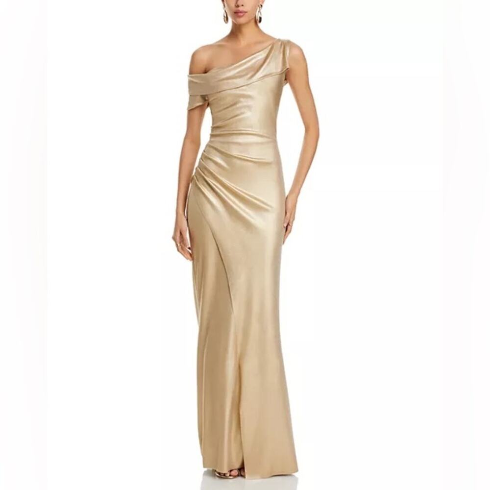 Chiara Boni Gold One-Shoulder Satin Evening Gown - Picture 10 of 12